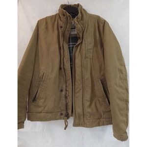 American Eagle Outfitters Mens Tan Khaki Jacket M M Plaid Lined Zip Front